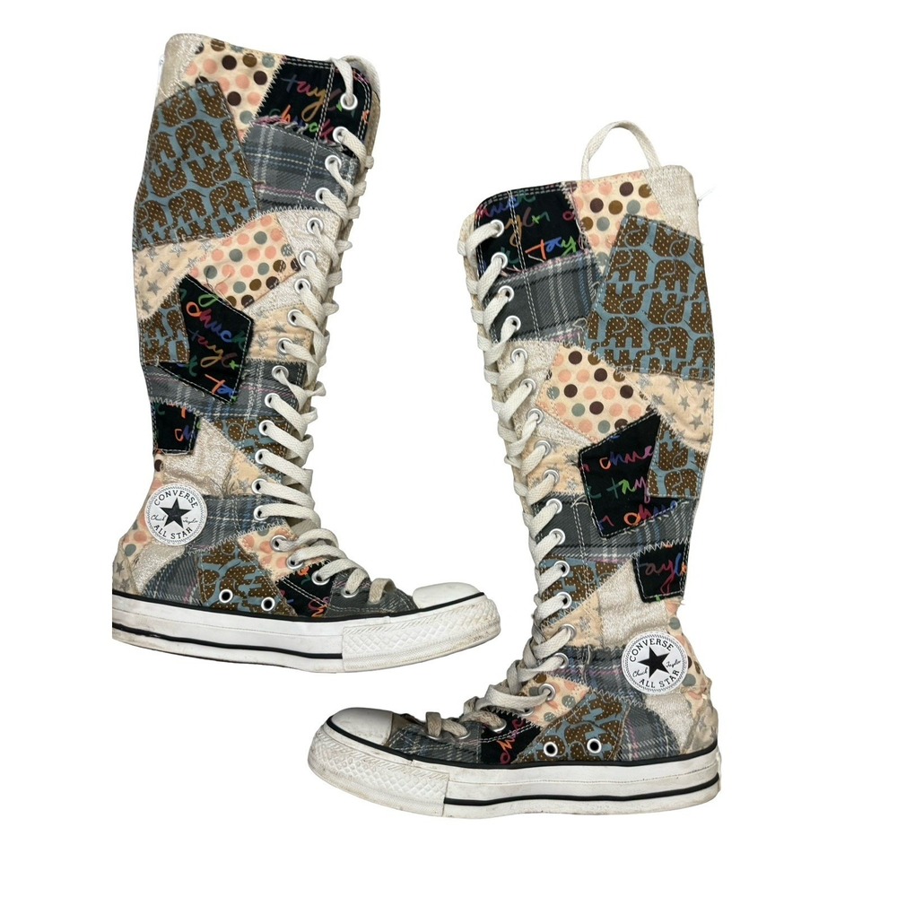 Y2K Converse All Star Chuck Taylor Patchwork Knee High Top Shoe Zip Back Women 6